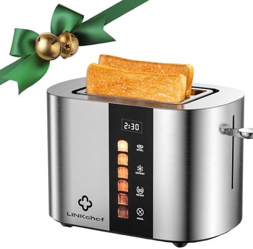 LINKChef 2 Slice Toaster, Extra-Wide 1.5" Slots, Touch Screen Control | Stainless Steel, Bagel/Defrost/Reheat Functions