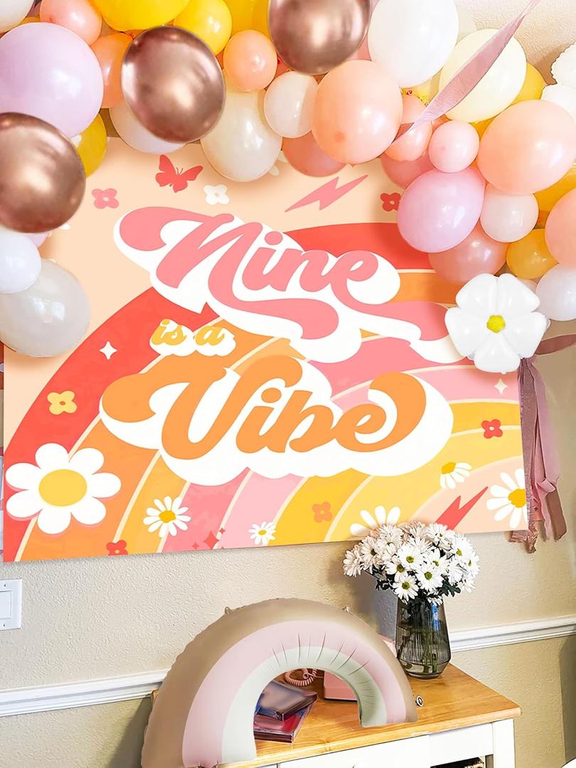 78 PCS Nine is Vibe Party Decoration Backdrop Nine is Vibe Birthday Decoration Nine is Vibe Balloons Daisy Groovy Hippie Boho Party Favors