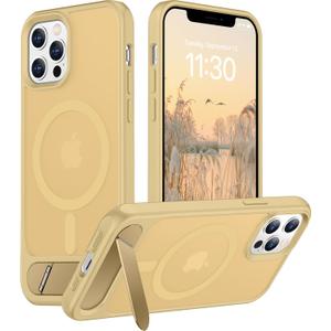 Temdan Magnetic Compatible with iPhone 12 Pro Max Case, [Built-in Invisible Kickstand][Compatible with MagSafe][Military Grade Shockproof] Slim Translucent Matte Phone Case for iPhone 12 Pro Max 6.7" Light Brown
