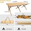Folding Camping Table, Roll-Up Folding Table with Carry Bag, Portable Aluminum Picnic Table, Low Height Beach Table for Outdoor Use, Travel, BBQ & Hiking, Easy Assembly (Natural), 23.62" x 45.67" x 17.72"