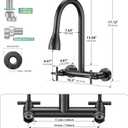 HURRAN Wall Mount Kitchen Faucet with Pull Down Sprayer, Matte Black