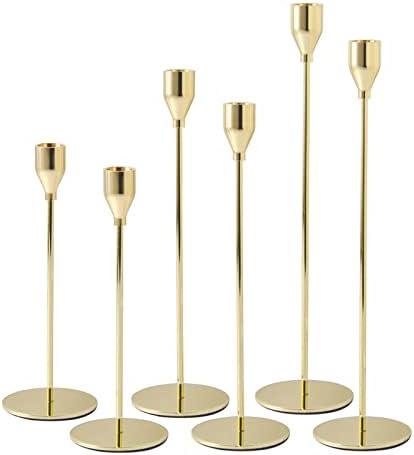 12 Pcs Lemon Gold Candlestick Holders, Tall Taper Candelabra Stands fits 3/4 inch Thick Pillar Candle Stick, Elegant Decor Set for Table Centerpiece, Floor, Fireplace as Date, Festival, Fitting.