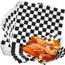 Honeydak 600 Pcs Sandwich Wrapping Paper Sheet 15x15 Checkered Food Wax Sheets Parchment Burgers Paper Basket Liner Grease Restaurant Wedding Party Supplies for Wrapping Bread BBQ (Black)