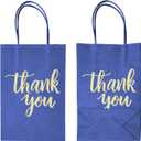 DjinnGlory 100 Pack Small Navy Blue Thank You Paper Gift Goodie Bags with Handles 9x5.5x3.15 Inch for Shopping Birthday Wedding Bridal Baby Shower Graduation 2024 Party Favors, Blue&Thank You