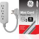 GE 3-Outlet Power Strip Extension Cord with Multiple Outlets 6 Inch Braided Short Cord Extension Cord Grounded Flat Plug ETL Listed Gray 53199