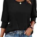 XIEERDUO Blouses for Women Dressy Casual 3/4 Length Sleeve Womens Tops with Smocked Cuffs (XX-Large)