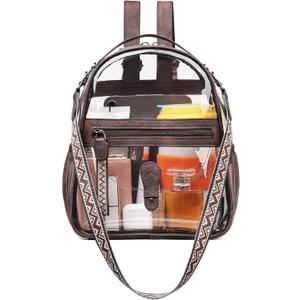 FADEON Clear Small Backpack Purse for Women, Designer Transparent Shoulder Handbag, PVC Mini Clear Bag for Stadium Approved