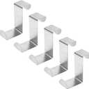 5 Pcs Over The Door Hooks Z-Shaped Hanging Hooks Dual Head Fits 3/4" and 1-1/2" Door Widths, Stainless Steel Reversible Single Hanger Hook for Door, Kitchen, Cabinet, Cupboard, Drawer (Silver)