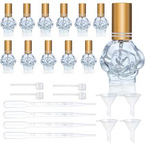 YU FENG 12pcs 10ml Glass Perfume Bottles Empty Atomizer Refillable Glass Spray Bottle With Funnels Pipettes Dispensers Portable Fragrance Bottle for Travel (Gold-5)
