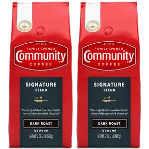 Community Coffee Signature Blend, 64 Ounces Ground Coffee, Dark Roast, 32 Ounce Bag (Pack of 2), Best By:12/10/25