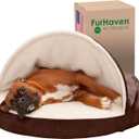 Furhaven 35" Round Memory Foam Dog Bed for Large/Medium Dogs w/ Removable Washable Cover, For Dogs Up to 50 lbs - Sherpa & Suede Snuggery - Espresso, 35-inch