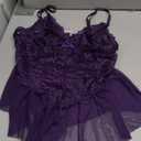 Avidlove Teddy Lingerie for Women Lace Bodysuit One Piece Babydoll Mesh Chemise V Neck Sleepwear (Medium, Purple)