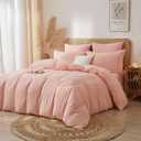 100% Muslin Cotton Pink Duvet Cover Set Queen Size, Ultra Soft Breathable Absorbent Gauze Bedding Duvet Cover, Minimalist Fluffy Natural Wrinkle Linen Textured Comforter Cover 90" x 90"