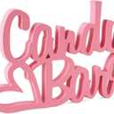 Candy Bar Sign, Wooden Dessert Table Decoration for Wedding/Birthday/Valentine's Day/Children's Day Candy Party (Pink)