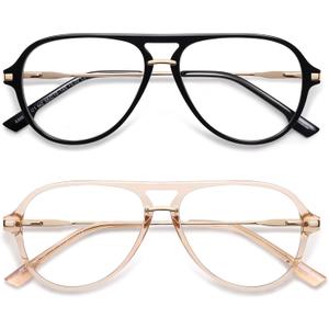 AMOMOMA Aviator Reading Glasses for Women Men Blue Light Blocking Lens Spring Temple AM6226