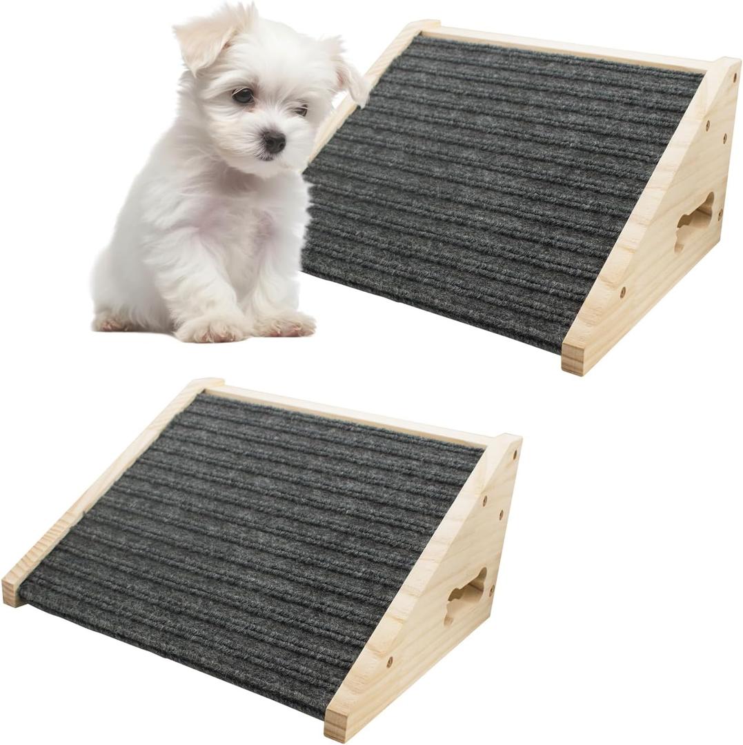 Dog Ramp for Stairs, Wooden Low-Angled Pet Ramps with Anti-Slip Carpet Surface, Step and Stair Assist for Small Medium Dog & Cats, Injured & Aged Pets (2 Pack)