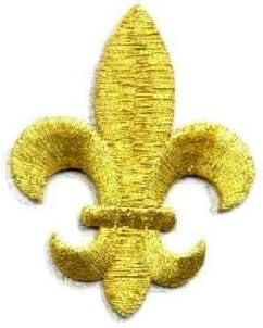 Fleur De Lis Embroidered Iron On Applique Patch, Gold Metallic, 2.5" High, 1-7/8"- for Hats, Shirts, Shoes, Jeans, Jacket