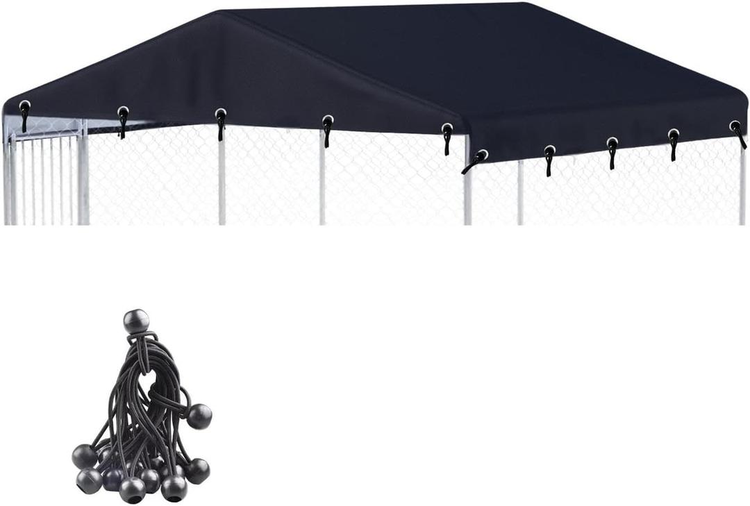 Outdoor Dog Kennel Cover 8'W x 8'L Made of 600D Waterproof Oxford Cloth- Black Replacement Covers（Without Frame)  Black, 8'W x 8'L x 1.6'H