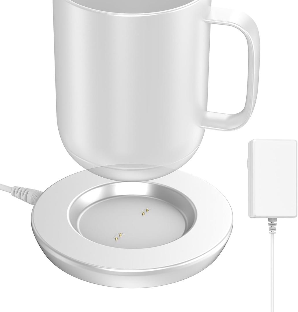 Charging Coaster 2 Compatible with Embo Temperature Control Smart Mug 2 and 1 - Mug Power Cord - Charger Dock Base for Wireless Warmer Cup Accessories (Silver White)