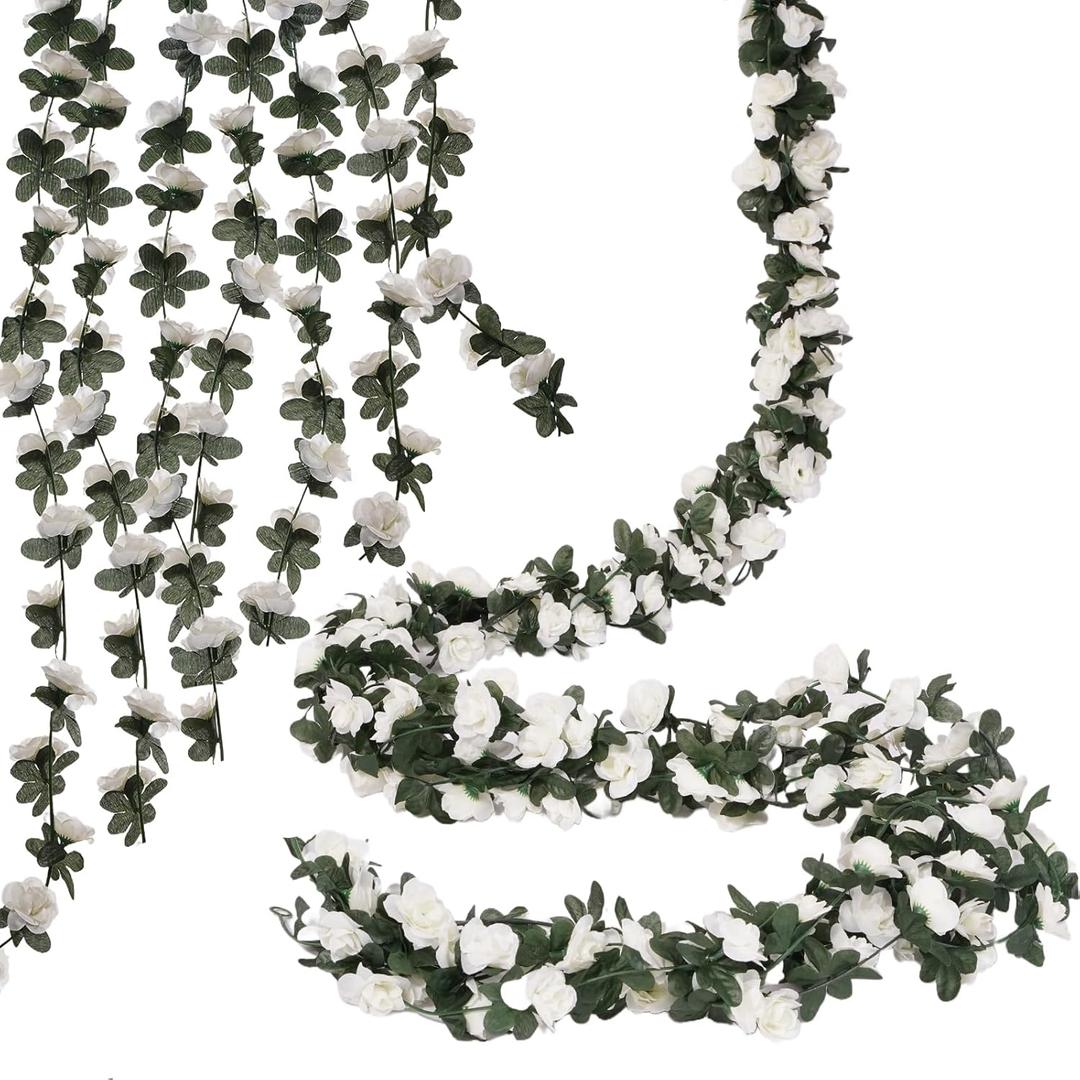 10 Pcs 82FT Flower Garland, Artificial Rose Garland Flowers Plants Fake Flower Hanging Rose Ivy, Birthday Party Valentine's Day Wedding Wall Arch DecorWhite