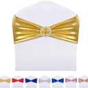LEBENGURU Metallic Gold Spandex Chair Sashes, 30pcs Premium Stretch Bows With Buckle Slider, Universal Elastic Bands for Wedding Party Banquet Decoration
