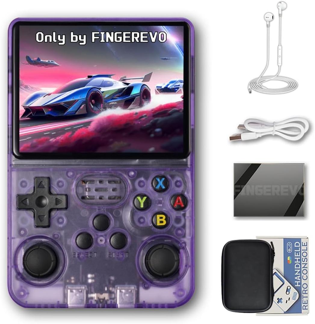 R36S Handheld Game Console 3.5-in 640*480 IPS OCA Screen 3200mAh Opensource System Purple Transparent