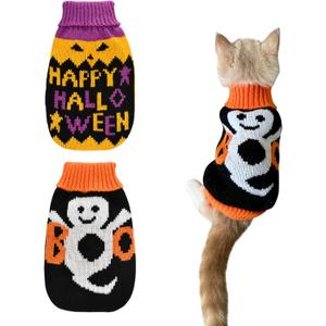 2Pcs Halloween Dog Sweaters Kitten Cat Knitwear Puppy Cat Halloween Pumpkin Ghost Sweater Pet Halloween Sweater Clothes Outfit Costume for Kittens Cats Puppies Small Medium Dogs XS