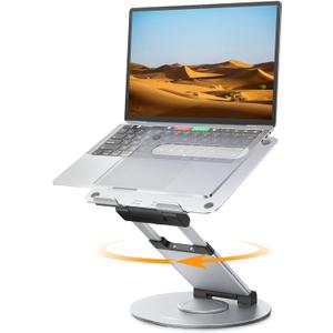 Nulaxy Telescopic 360 Rotating Laptop Stand for Desk Adjustable Height Swivel Pull Out Design Ergonomic Laptop Riser Fits All 10-17" Laptops Computer MacBook, Silver