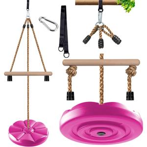 KINSPORY Disc Swing for Kids, Swing Set Accessories, 7FT Height Adjustable Gym Monkey Bars, Hanging Tree Seat for Backyard, Outdoor Play Equipment (Rose Pink)