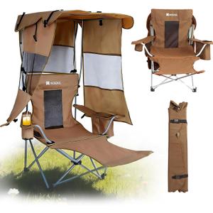 AKSOUL Folding Camping Chair with Shade: Canopy Camp Chairs with Umbrella for Adults,Portable Beach Chairs with Cup Holder, Side Pocket for Lawn, Sports, Tailgates, Fishing - Support 330 LBS,Brown, 22x20x55 inches