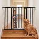 Mumeasy 36" Extra Tall Baby Gate for Stairs, 29.7-54.2" Wide Dog Gate for Doorways, Walk Thru Pet Safety Gate for Indoor, Pressure Mounted with Auto Close, Easy Install No Drill for Toddlers, Black