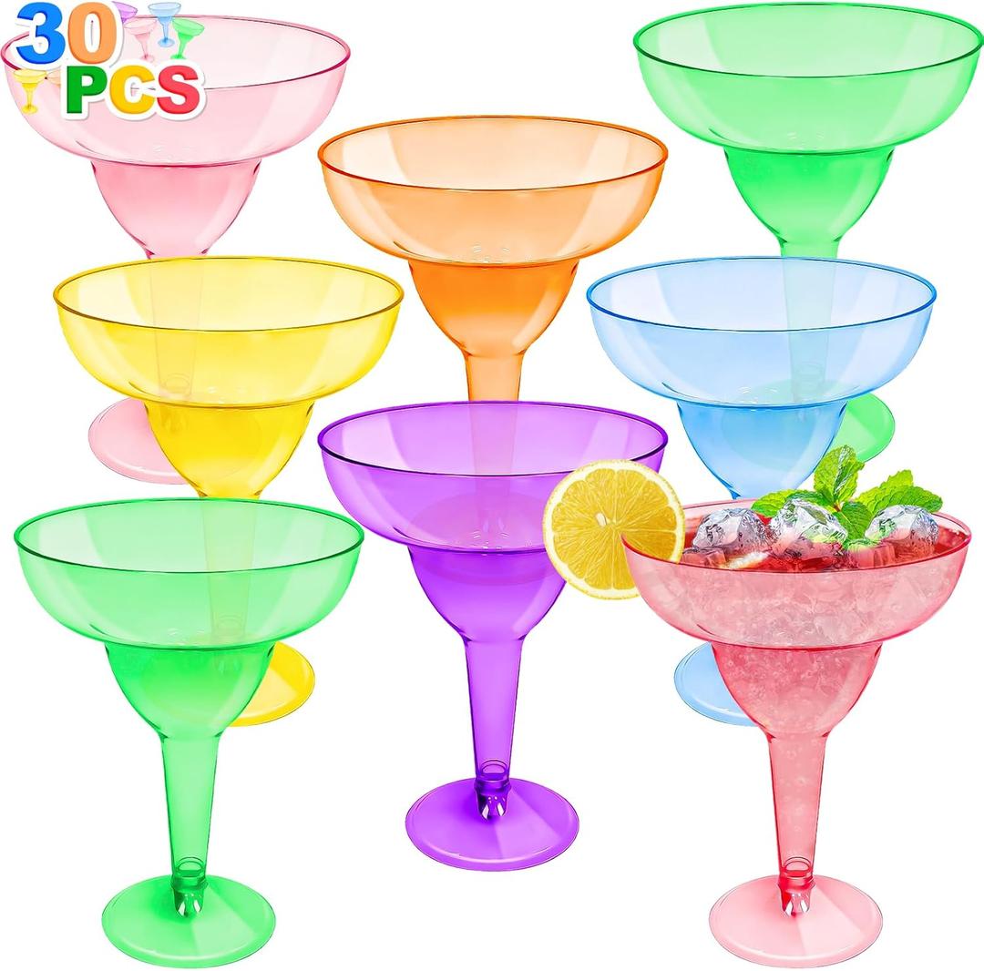 TURNMEON 30 Pack Plastic Margarita Glasses 12 oz Disposable Neon Cocktail Cups for Cinco de Mayo Decorations Mexican Fiesta Party Decorations Fun Taco Tuesday Mexican Theme Party Supplies