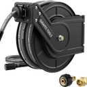 Giraffe Tools Pressure Washer Hose Reel 60ft, Power Washer Hose Reel, Pressure Washer Retractable Hose Reel, Heavy Duty, Replaceable Hoses, Wall/Floor Mounted, 4000 PSI, Dark Silver