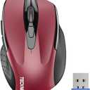 TECKNET Wireless Mouse, 2.4G Ergonomic Optical Mouse, Computer Mouse for Laptop, PC, Computer, Chromebook, Notebook, 6 Buttons, 24 Months Battery Life, 2600 DPI, 5 Adjustment Levels - Red
