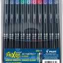 Pilot FriXion Synergy Clicker Erasable, Refillable, Retractable Gel Ink Pens, Extra Fine Point 0.5 mm, Pack of 10, Assorted Colors, FriXion Erasable Pens 0.5 - Ideal for School & Office Writing