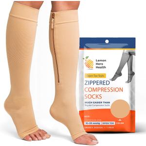 Lemon Hero Zipper Compression Socks 15-20 mmHg Open Toe, Medical Zip Up Compression Stockings for Women and Men - Improves Blood Circulation, Relieves Pain & Swelling (Medium, Beige) Lemon Hero Zipper Compression Socks 15-20 mmHg Open Toe, Medical Zip Up Compression Stockings for Women and Men - Improves Blood Circulation, Relieves Pain & Swelling (Medium, Beige)