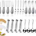 Patelai Charcuterie Board Accessories Cheese Spreader Knife Set Charcuterie Utensils Butter Knife Stainless Steel Mini Serving Tongs Spoons Appetizer Forks for Pastry Christmas(Silver,20 Pieces)