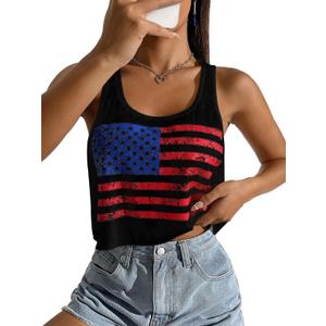 Women's 4th of July Outfits USA Shirt Patriotic Tank American Flag Crop Top (XL)