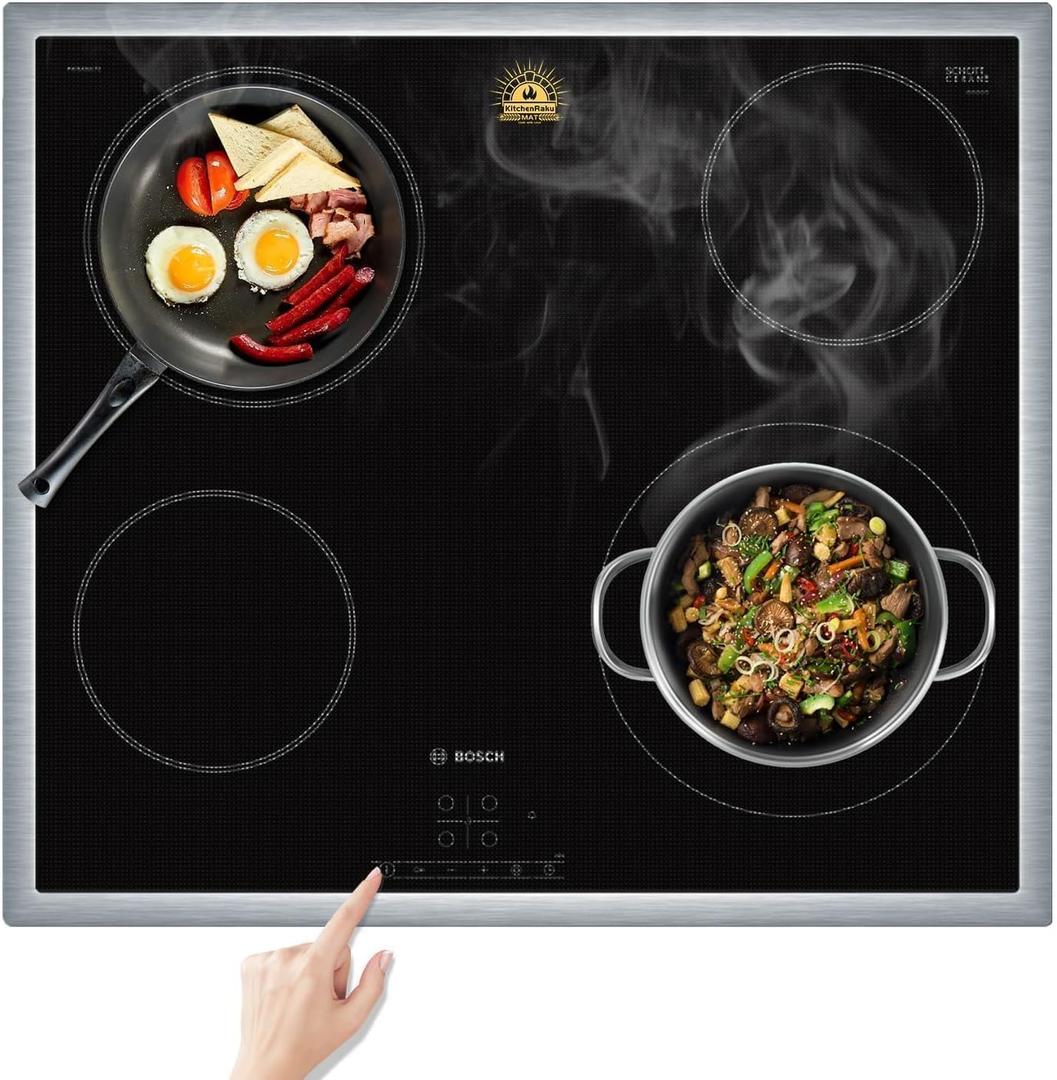 KR KITCHENRAKU Large Induction Cooktop Protector Mat 21.2x35.4 Inch,Translucent (Magnetic) Stove Top Cover for Electric Stove, Silicone Stove Mat for Glass Top Stove,Glass Top Stove Cover (L8SICT7)