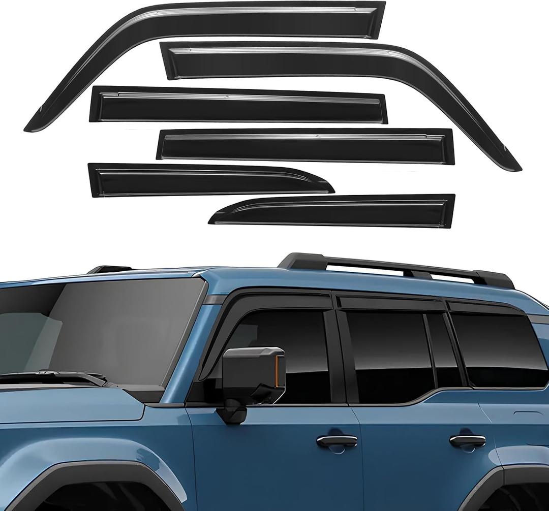 Rain Guards Compatible with 2024-2025 Toyota Land Cruiser LC250 GDJ250 TRJ250, Tape-On Extra Durable Side Sun Rain Guard 2024 2025 Land Cruiser Visor Deflectors Black - 6 PCS