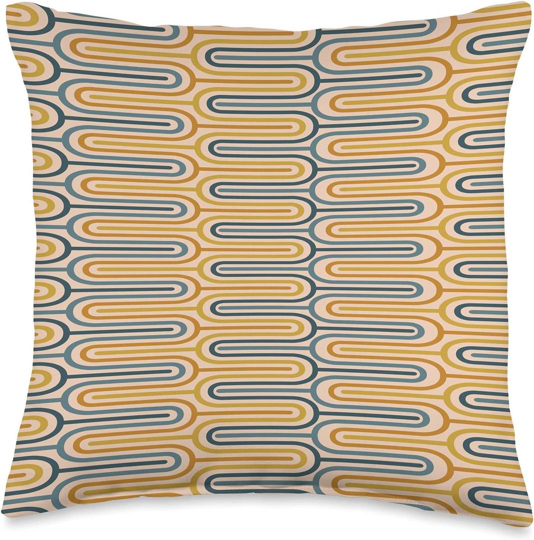 Mid Century Modern Geometric Pattern Navy Blue Yellow Rust Throw Pillow