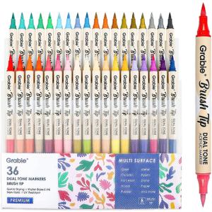 Paint Markers, Dual-Color Acrylic Pens with 36 Brush Tips, Double Tipped for Rocks & Art Supplies
