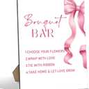Bouquet Bar Sign, Pink Bow Bar Desk Decor, Wood Sign With Stand For Wedding Reception, Bridal Shower Engagement Event Party Tabletop Decor, 8 x 11 Inches -A007
