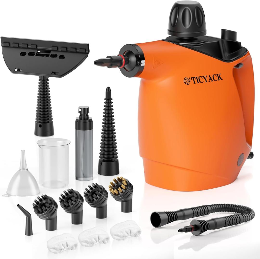 TICYACK Handheld Steam Cleaner, Steam Cleaner with 16 PCS Accessory & Safety Lock,500ML Capacity, Multi-Surface Deep Cleaning for Home, Car, Bathroom, Grout, Floor, Window (Orange)