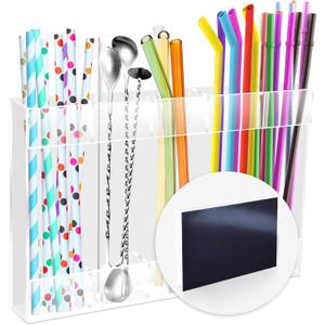 Upgraded Magnetic Mounting Acrylic Straw Holder for Cabinet Door with Adhesive and Stickers, Straw Organizer Tumbler Storage for Kitchen Fridge, Space Saving Straws Dispenser for Office, Transparent