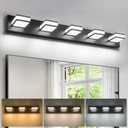 Modern LED 5 Light Bathroom Vanity Lights Over Mirror, 40W Dimmable 3CCT Acrylic Black Bathroom Wall Lighting Fixtures with 350 Rotatable Angle, 40 Inch