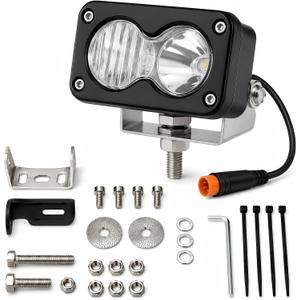 3 Pin Ebike Headlight Kit Compatible with Ridstar Q20/ Q20 Lite/ Q20 Pro, 20W Baja Style LED Front Light, 12V-60V Plug and Play Water-Resistant Headlamp with Mounting Hardware and Zip Ties