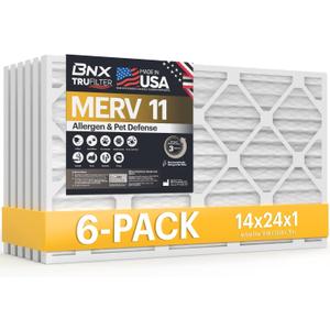 BNX TruFilter 14x24x1 Air Filter MERV 11 (6-Pack) - MADE IN USA - Allergen Defense Electrostatic Pleated Air Conditioner HVAC AC Furnace Filters for Allergies, Dust, Pet, Smoke, Allergy MPR 1200 FPR 7