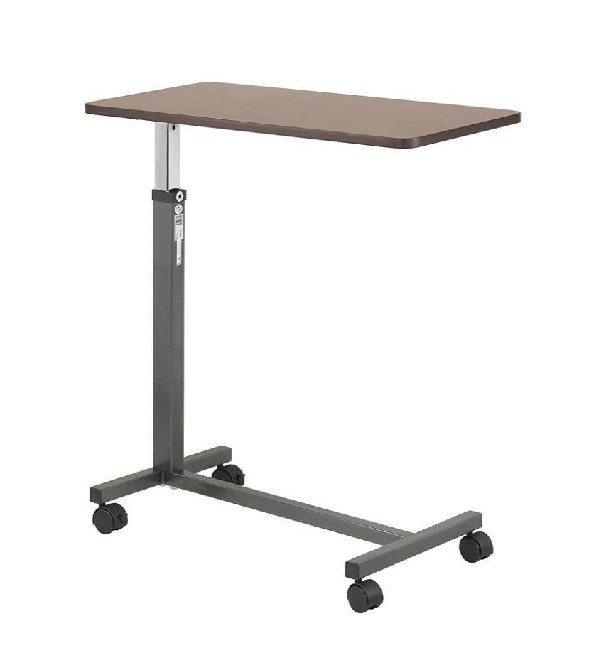 Drive Medical 13067 Non Tilt Top Overbed Table with Wheels and Secure Height Adjustment,Tray Table for Hospital or Home Use, Bedside Rolling Overbed Table, Black