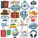 Biswiter Adventure Awaits Party Decorations Photo Booth Props, 26 Pcs Let The Adventure Begin Decorations Photo Props, Bon Voyage Around The World Decorations Photo Props for Travel Decorations